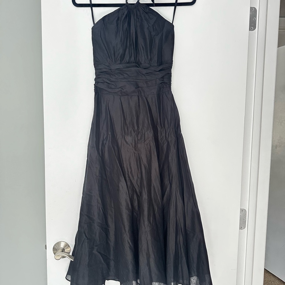 White House Black Market Black Halter Midi Dress - Ruched Waist - Size 00